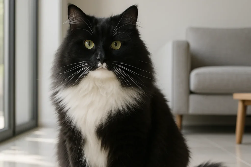 tuxedo Siberian cat or black and white Siberian cat